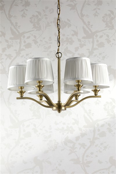 (image for) Laura Ashley Hemsley 6 Light Chandelier Matt Antique Brass With Shade